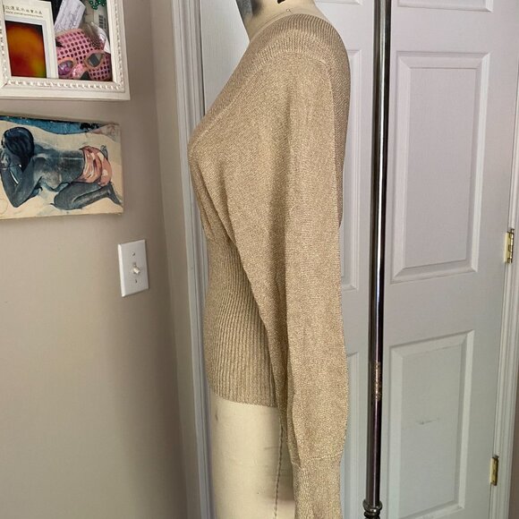 VICTORIA'S SECRET Gold metallic Stretch Knit mock wrap Y2K Dolman Shirt X-SMALL - Picture 4 of 6